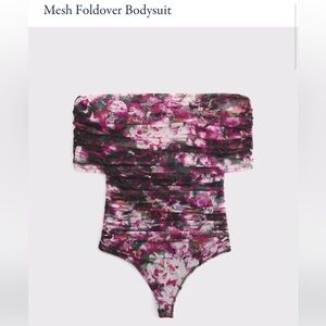 Abercrombie & Fitch Pink Floral Mesh Off-Shoulder Bodysuit, size M